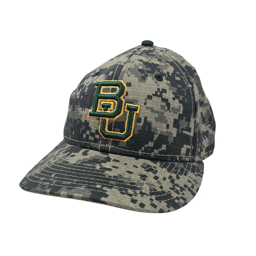 The Game Baylor University Digital Camo Hat Green 7 1/2 GP350 Fitted Cap WORN 1X